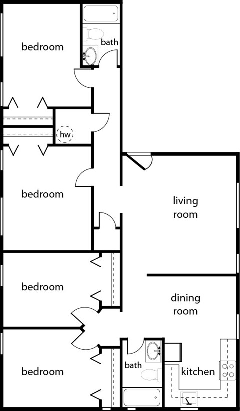 Floor plan for 4 beds, 1313 sqft
